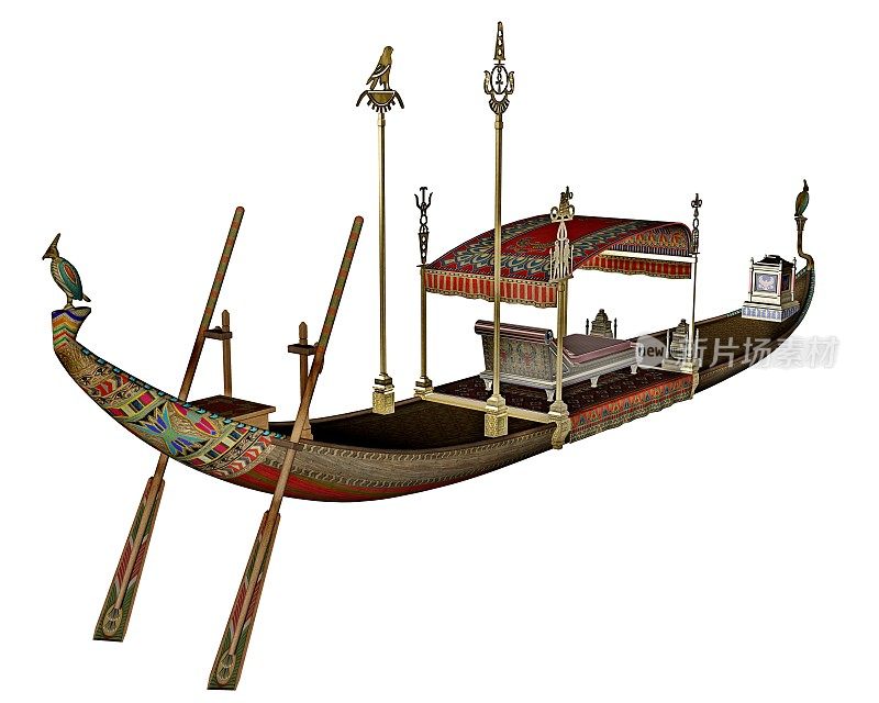 埃及神圣驳船与王座- 3D渲染